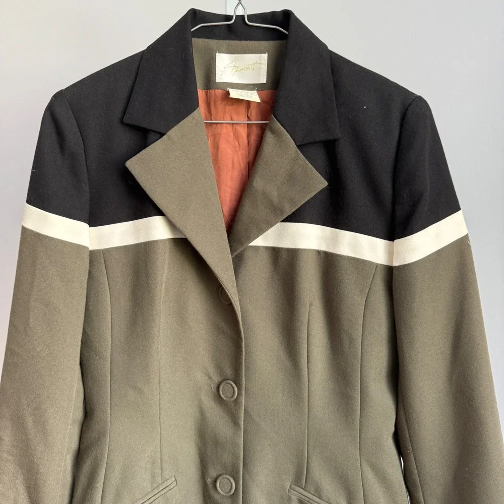 Vintage Albert Nipon‎ Colorblock Blazer - Black, Olive Green, Cream Jacket